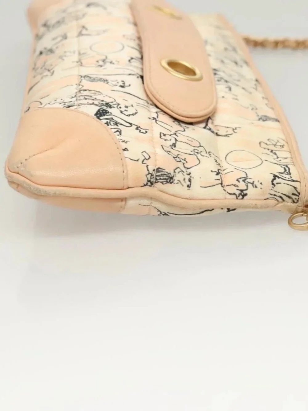CHANEL Accessory Pouch Silk Beige Gold CC Auth 125970